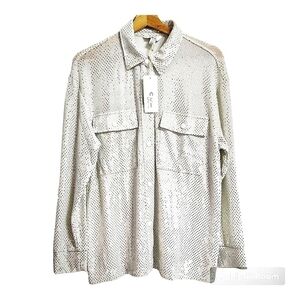 C BY One Womens  Sparkly Metallic Sequin  Button Down Shirts